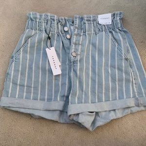 NWT Topshop paper bag high waisted striped denim shorts